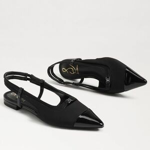 Sam Edelman Cecelia Slingback Flats Black Patent Cap Toe Pointed Chic Size 6